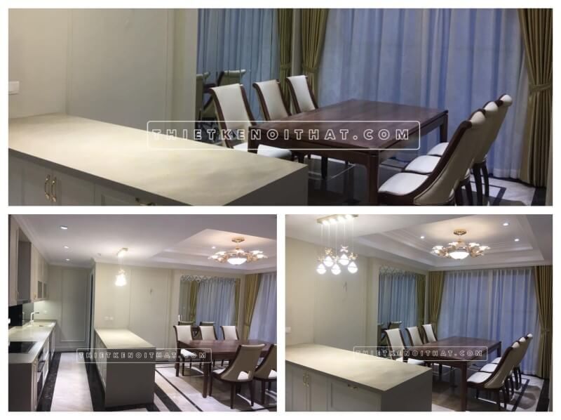 Hình ảnh thi công nội thất phòng ăn chung cư Dcapital Trần Duy Hưng tại Cầu Giấy, Hà Nội đã được hoàn thành.
