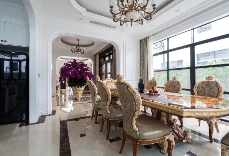 Hình ảnh thi công phòng ăn sang trọng với phong cách tân cổ điển đẹp cho biệt thự Vinhomes Imperia Hải Phòng đã hoàn thành.